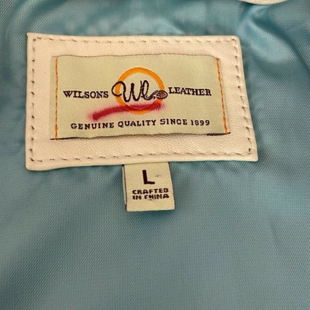 Wilsons Leather Jacket L Womens Retro V-Neck 1-Button Pockets Brown White Piping - Picture 7 of 10